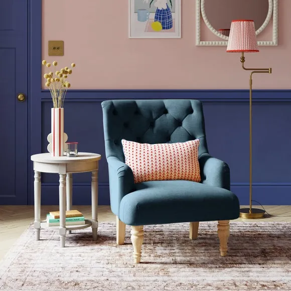 Button Back Accent Chair - Navy, Fabric