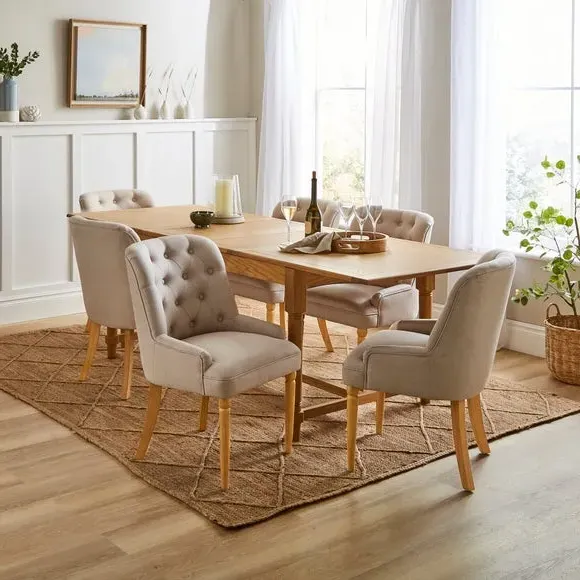 Button Back Dining Chair - Natural, Fabric