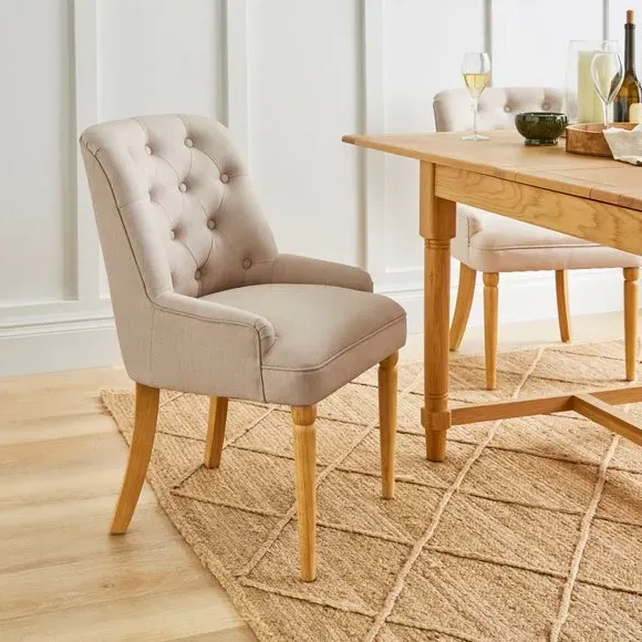 Button Back Dining Chair - Natural, Fabric image