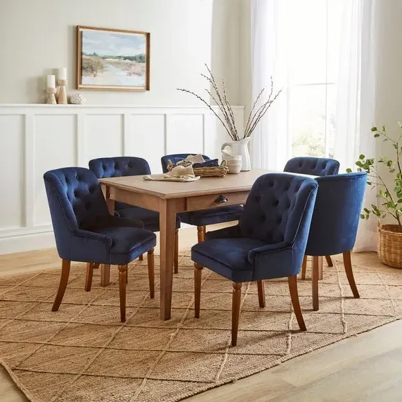 Button Back Dining Chair - Navy, Velvet