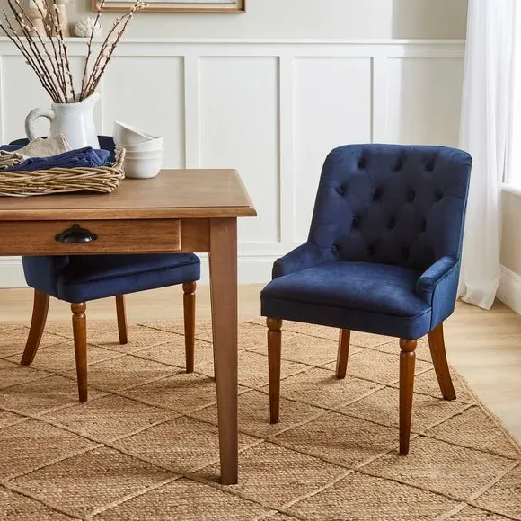 Button Back Dining Chair - Navy, Velvet image