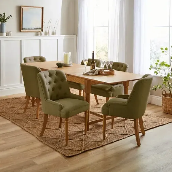 Button Back Dining Chair - Olive, Fabric