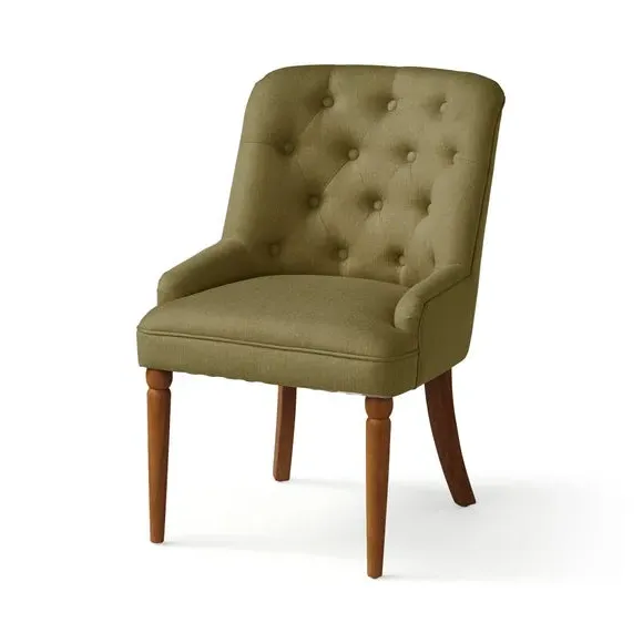 Button Back Dining Chair - Olive, Fabric