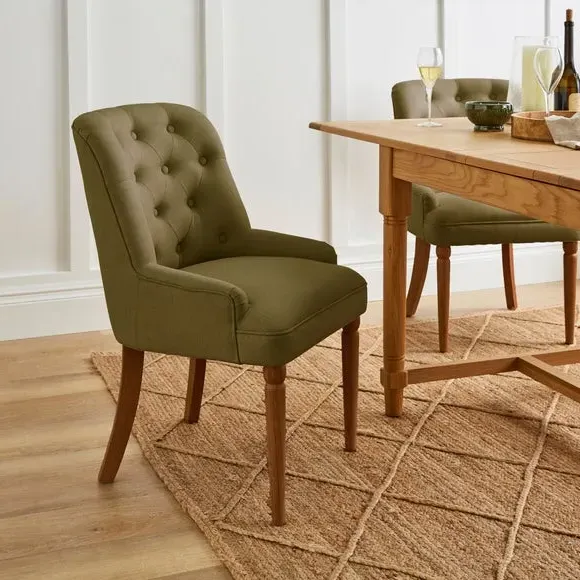 Button Back Dining Chair - Olive, Fabric