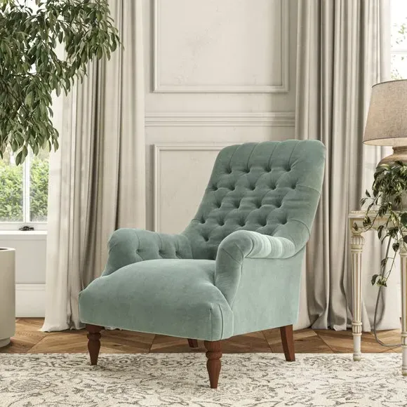 Buttoned Armchair - Green, Velvet