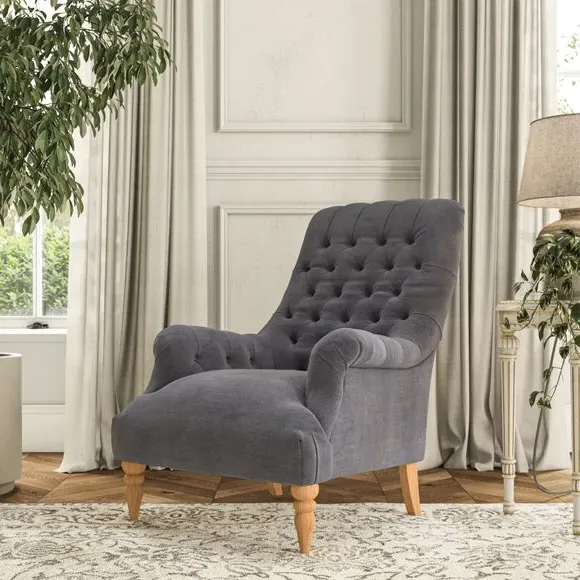 Buttoned Armchair - Grey, Chenille