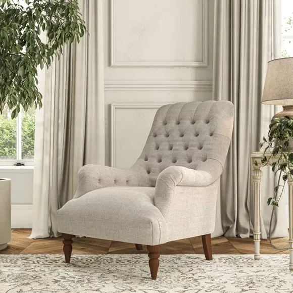 Buttoned Armchair - Natural, Fabric