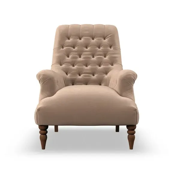 Buttoned Armchair - Taupe, Velvet