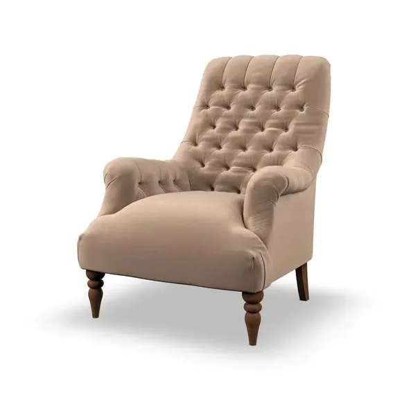 Buttoned Armchair - Taupe, Velvet