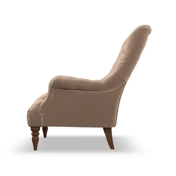 Buttoned Armchair - Taupe, Velvet