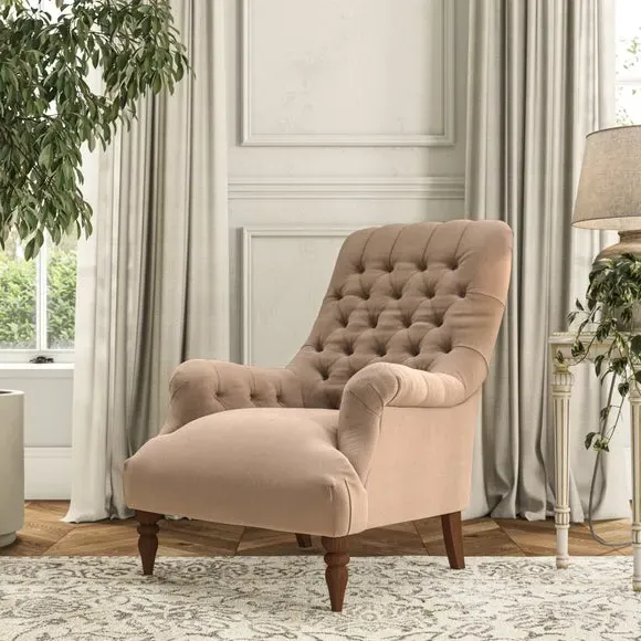Buttoned Armchair - Taupe, Velvet