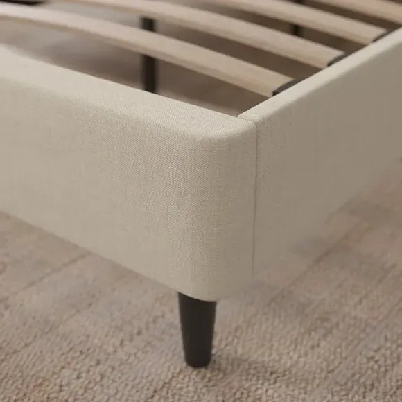 Buttoned Bed Frame - Natural, Woven Fabric