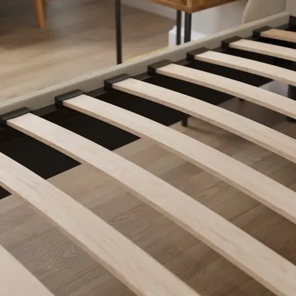 Buttoned Bed Frame - Natural, Woven Fabric