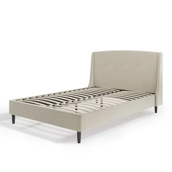 Buttoned Bed Frame - Natural, Woven Fabric