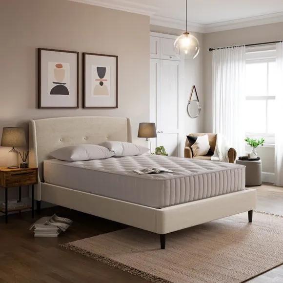 Buttoned Bed Frame - Natural, Woven Fabric image
