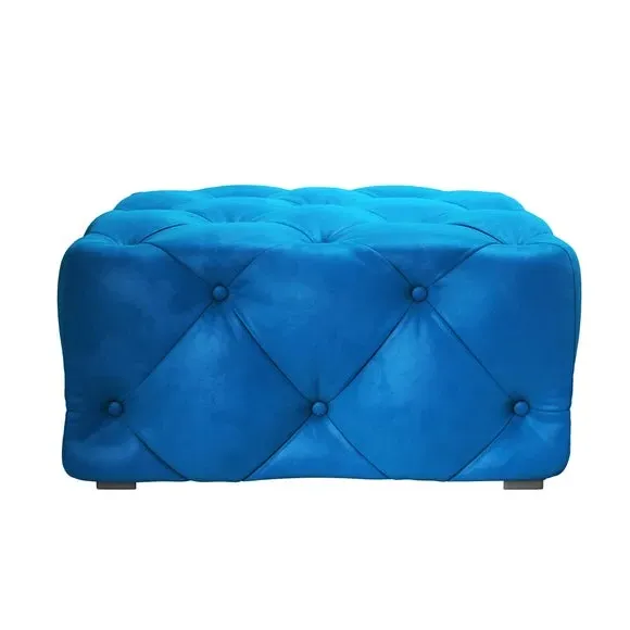 Buttoned Footstool - Navy, Velvet
