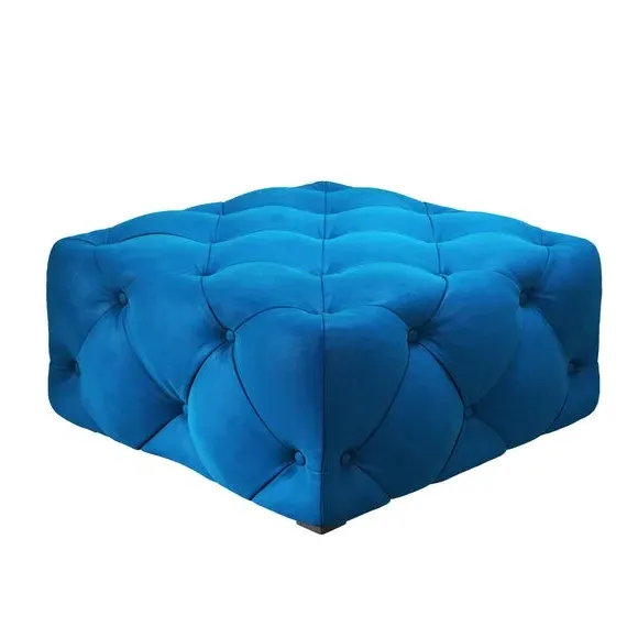 Buttoned Footstool - Navy, Velvet