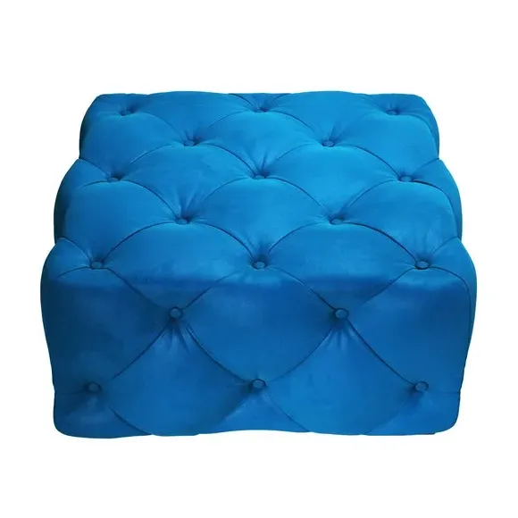 Buttoned Footstool - Navy, Velvet