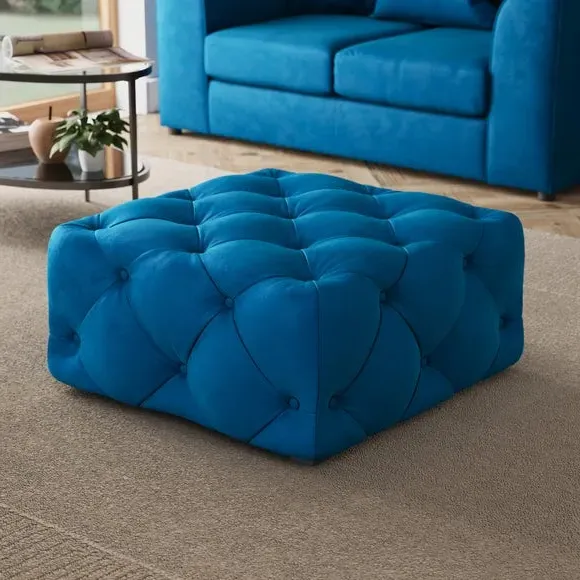 Buttoned Footstool - Navy, Velvet image