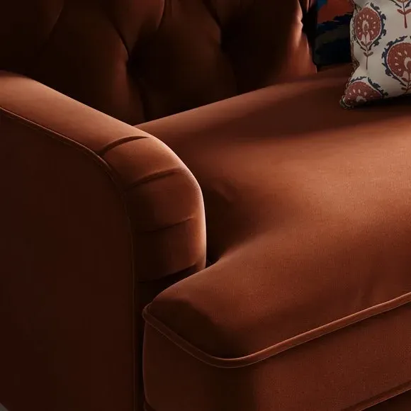 Buttoned Snuggle Chair - Orange, Velvet