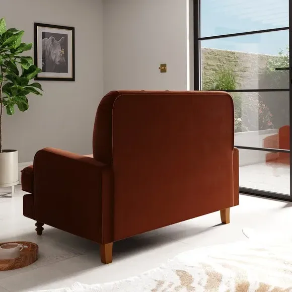 Buttoned Snuggle Chair - Orange, Velvet