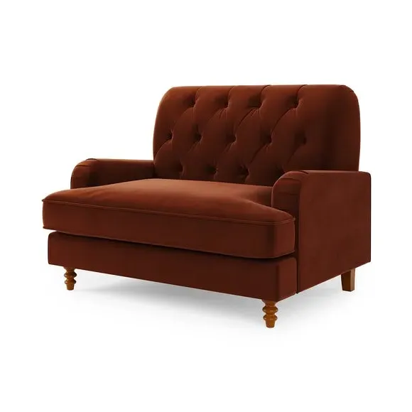 Buttoned Snuggle Chair - Orange, Velvet
