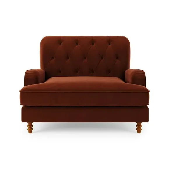 Buttoned Snuggle Chair - Orange, Velvet