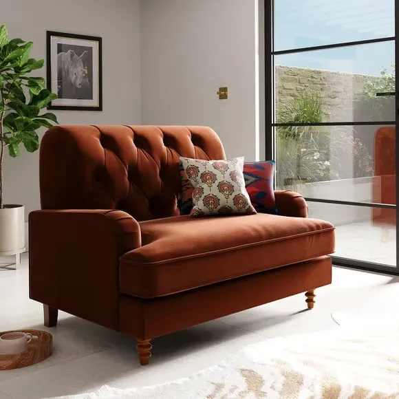 Buttoned Snuggle Chair - Orange, Velvet image