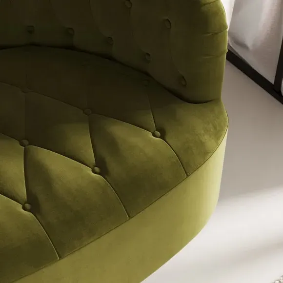 Buttoned Swivel Chair - Olive, Fabric