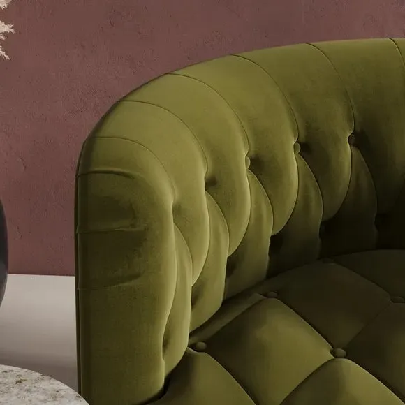 Buttoned Swivel Chair - Olive, Fabric
