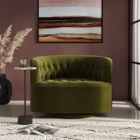 Buttoned Swivel Chair - Olive, Fabric image