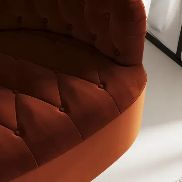 Buttoned Swivel Chair - Orange, Fabric