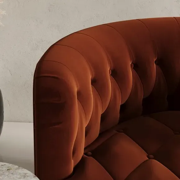 Buttoned Swivel Chair - Orange, Fabric