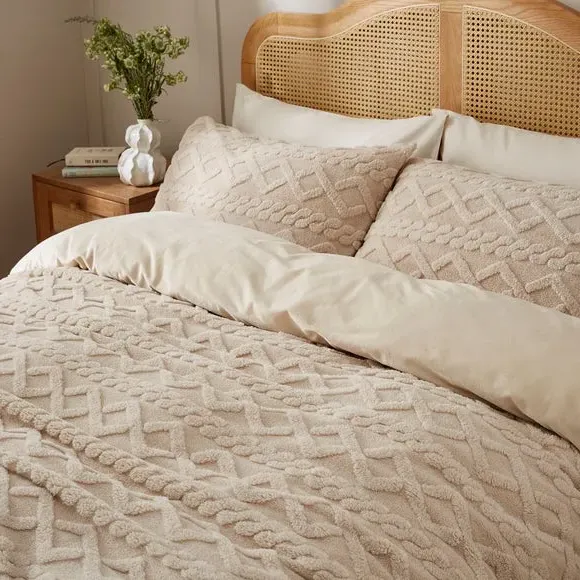 Cable Knit Duvet Cover Set - Cream, Sherpa