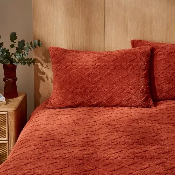 Cable Knit Duvet Cover Set - Orange, Sherpa