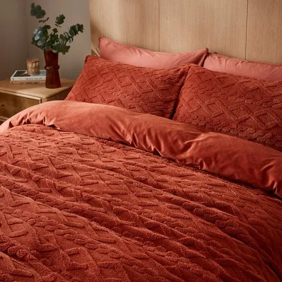 Cable Knit Duvet Cover Set - Orange, Sherpa