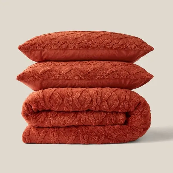 Cable Knit Duvet Cover Set - Orange, Sherpa