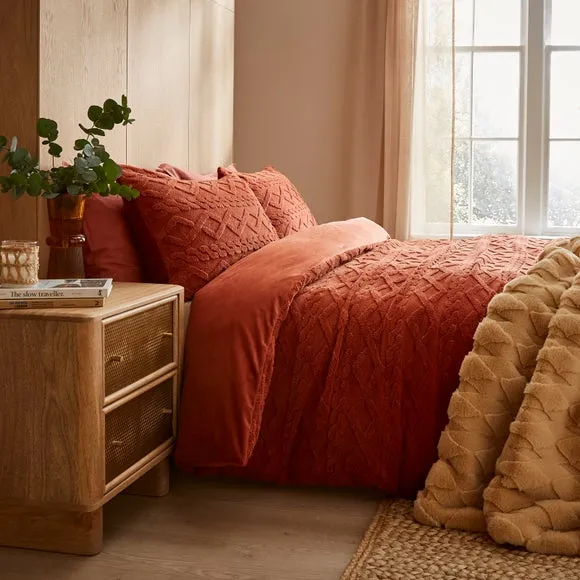 Cable Knit Duvet Cover Set - Orange, Sherpa