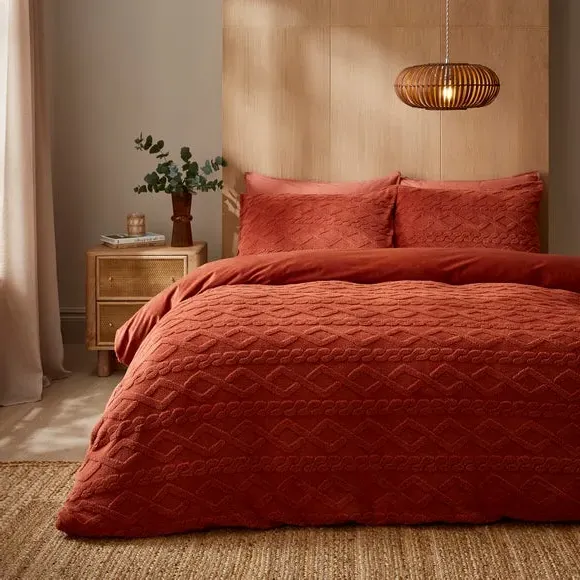 Cable Knit Duvet Cover Set - Orange, Sherpa