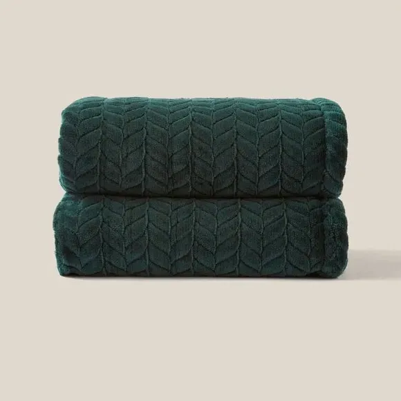 Cable Knit Electric Throw - Bottle Green, Fleece