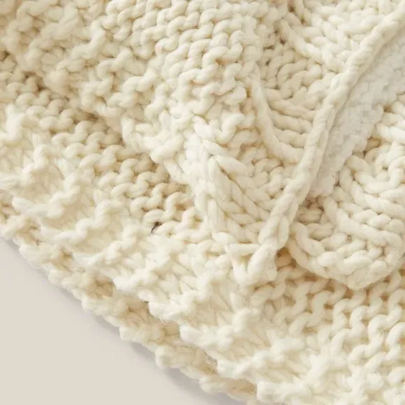 Cable Knit Throw Blanket - Cream, Sherpa