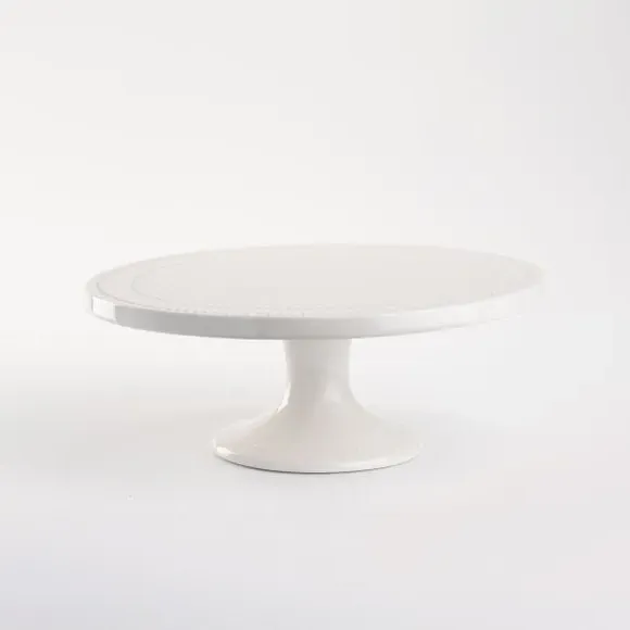 Cake Stand with Dotted Rim - White, Bone China