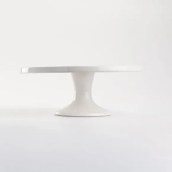Cake Stand with Dotted Rim - White, Bone China