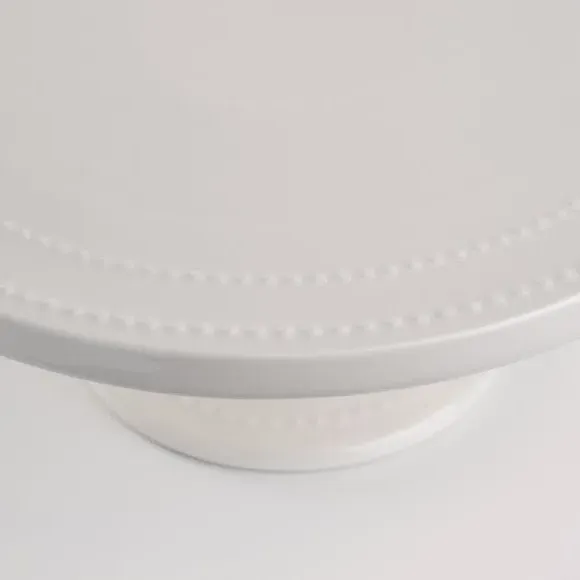 Cake Stand with Dotted Rim - White, Bone China