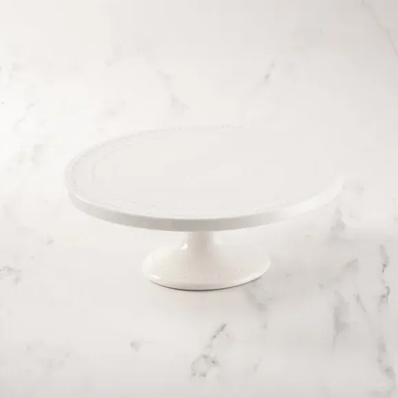 Cake Stand with Dotted Rim - White, Bone China image