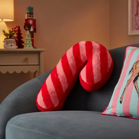 Candy Cane Shaped Cushion - Multicolor, Polyester