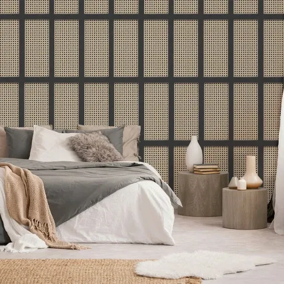 Cane Panel Wallpaper 3D Effect - Black