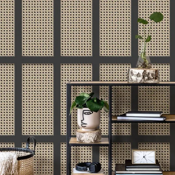 Cane Panel Wallpaper 3D Effect - Black