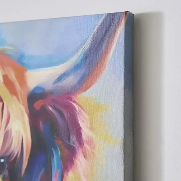 Canvas Wall Art with Cow Design - Multicolor