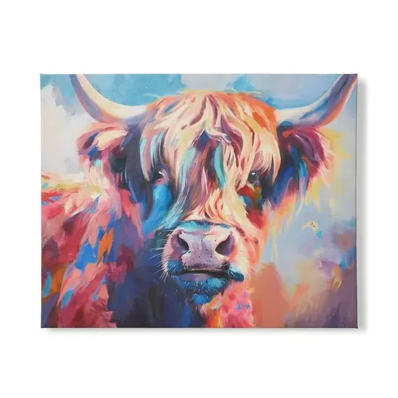 Canvas Wall Art with Cow Design - Multicolor